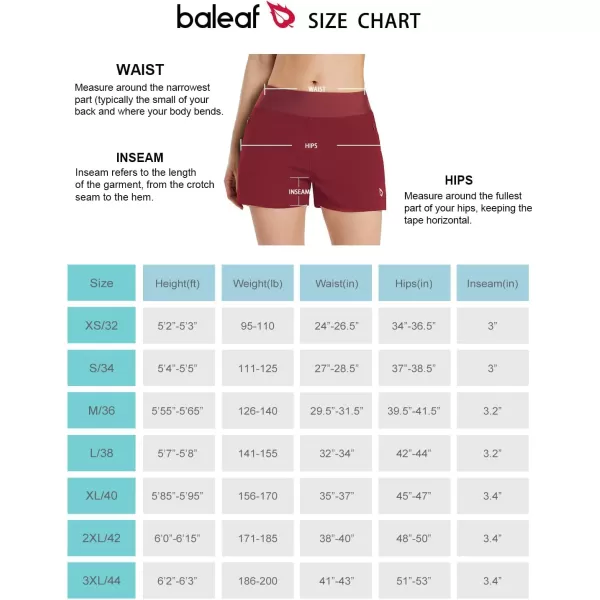 BALEAF Womens 3 Quick Dry Swim Board Shorts Knit Waistband Brief Liner Zipper PocketsWine