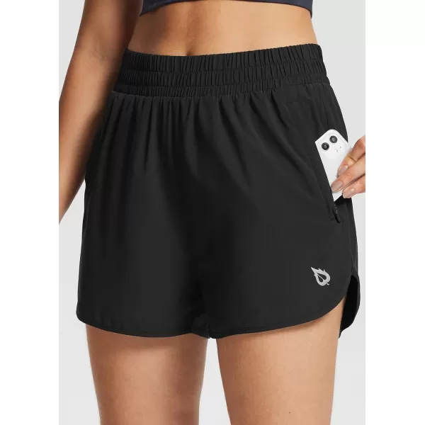 BALEAF Womens 3 Running Athletic Shorts Quick Dry Lightweight Gym Workout Shorts with PocketsBlack2 Zipper Pockets