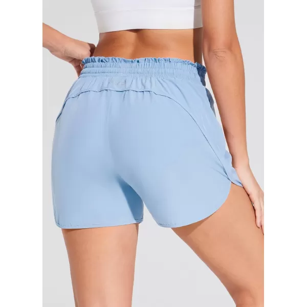 BALEAF Womens 35 Running Shorts Athletic High Waisted Quick Dry Soft 2 Zipper Pockets Workout Gym with Mesh LinerLight Blue