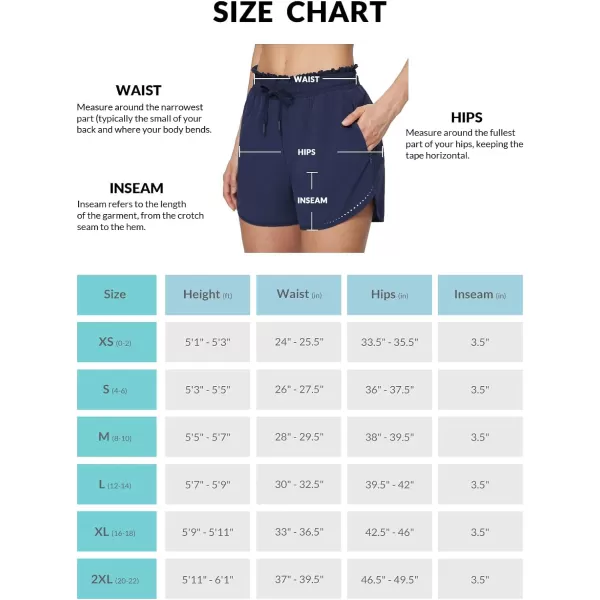 BALEAF Womens 35 Running Shorts Athletic High Waisted Quick Dry Soft 2 Zipper Pockets Workout Gym with Mesh LinerNavy