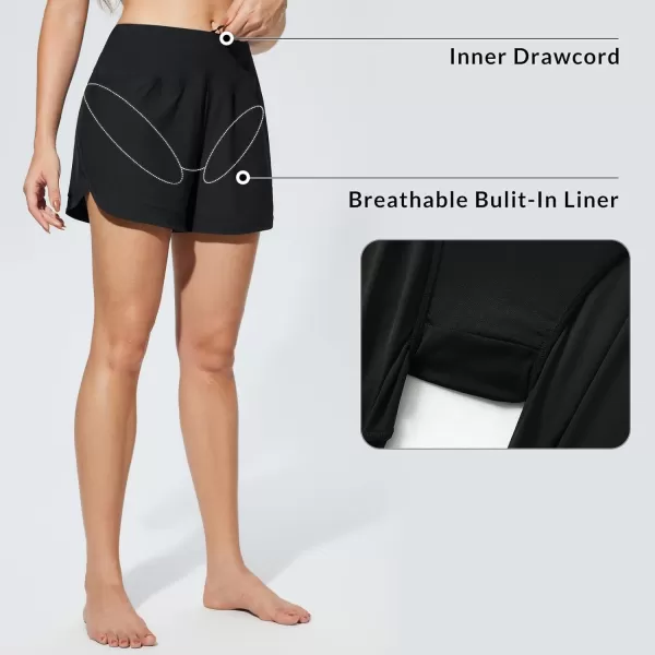 BALEAF Womens 4 High Waisted Swim Shorts Quick Dry Board Shorts UPF50 Swimsuit with Liner and PocketsBlack