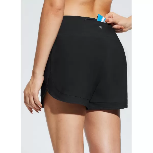 BALEAF Womens 4 High Waisted Swim Shorts Quick Dry Board Shorts UPF50 Swimsuit with Liner and PocketsBlack