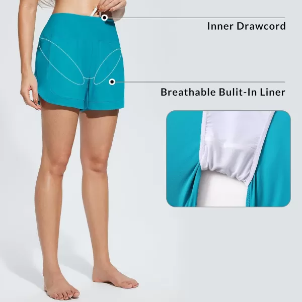 BALEAF Womens 4 High Waisted Swim Shorts Quick Dry Board Shorts UPF50 Swimsuit with Liner and PocketsBlue