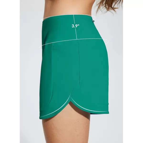 BALEAF Womens 4 High Waisted Swim Shorts Quick Dry Board Shorts UPF50 Swimsuit with Liner and PocketsGreen