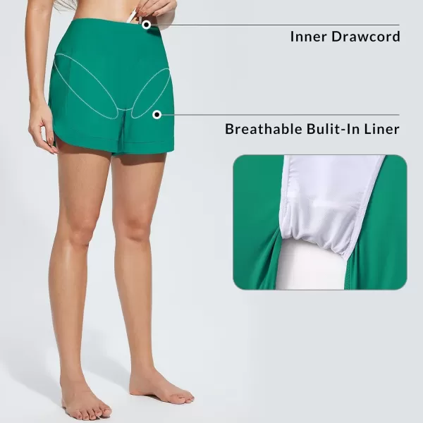 BALEAF Womens 4 High Waisted Swim Shorts Quick Dry Board Shorts UPF50 Swimsuit with Liner and PocketsGreen