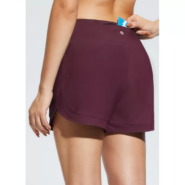 BALEAF Womens 4 High Waisted Swim Shorts Quick Dry Board Shorts UPF50 Swimsuit with Liner and PocketsWine Red