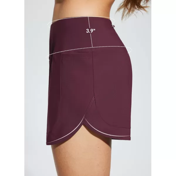 BALEAF Womens 4 High Waisted Swim Shorts Quick Dry Board Shorts UPF50 Swimsuit with Liner and PocketsWine Red