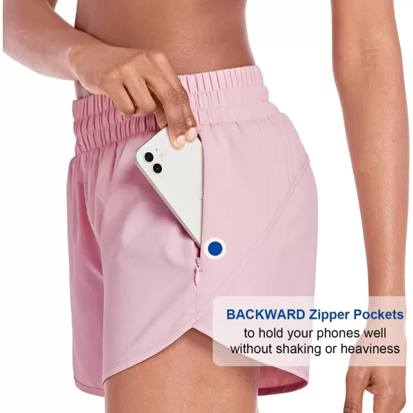BALEAF Womens 4 Running Athletic Shorts with Liner Zipper Pockets for Workout Gym SportsPink