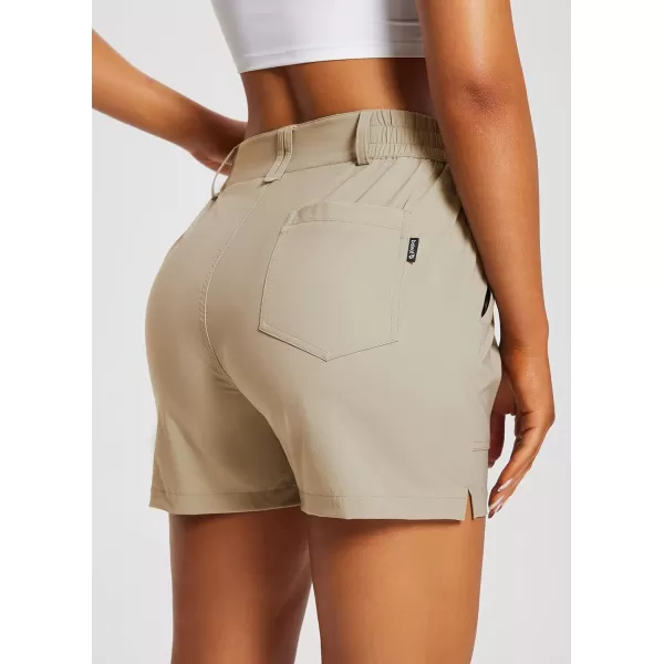 BALEAF Womens 45 Golf Hiking Shorts Stretch Quick Dry with Zipper Pockets Outdoor Causal Summer Shorts UPF 50Khaki