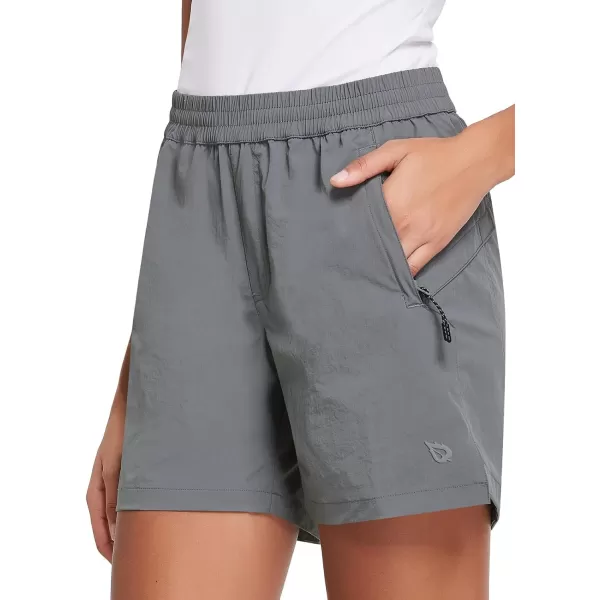 BALEAF Womens 5 Athletic Hiking Shorts Running Zipper Pockets Quick Dry Lightweight for Workout UPF 50Dark Grey