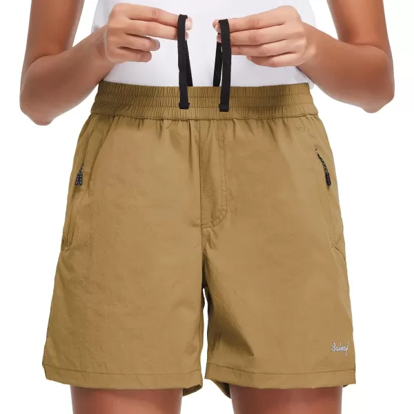 BALEAF Womens 5 Athletic Hiking Shorts Running Zipper Pockets Quick Dry Lightweight for Workout UPF 50Dark Khaki