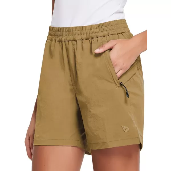 BALEAF Womens 5 Athletic Hiking Shorts Running Zipper Pockets Quick Dry Lightweight for Workout UPF 50Dark Khaki