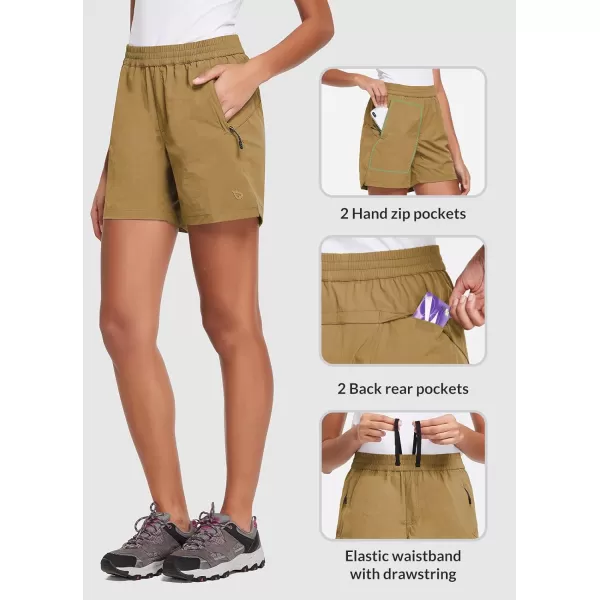 BALEAF Womens 5 Athletic Hiking Shorts Running Zipper Pockets Quick Dry Lightweight for Workout UPF 50Dark Khaki