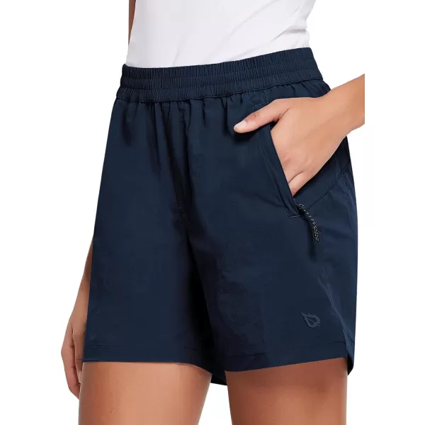 BALEAF Womens 5 Athletic Hiking Shorts Running Zipper Pockets Quick Dry Lightweight for Workout UPF 50Navy Blue