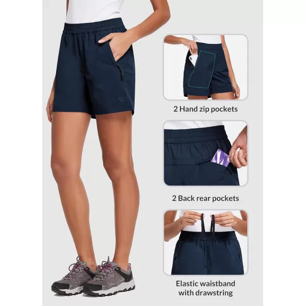 BALEAF Womens 5 Athletic Hiking Shorts Running Zipper Pockets Quick Dry Lightweight for Workout UPF 50Navy Blue