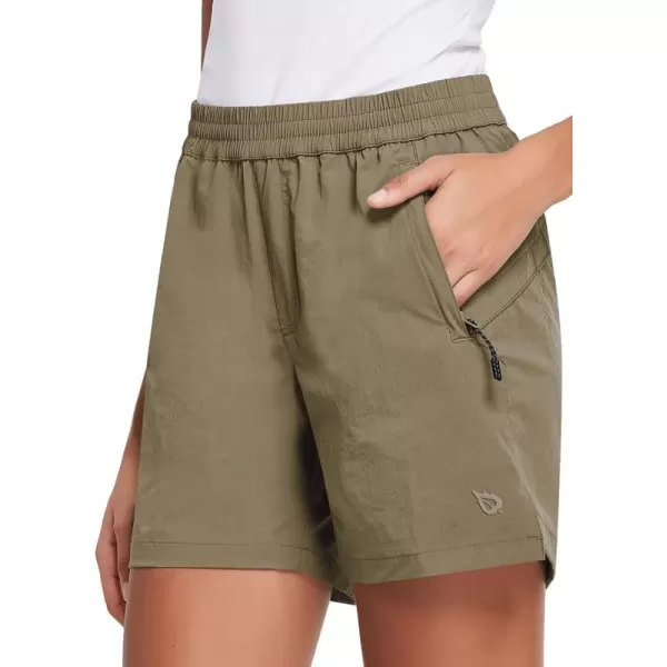 BALEAF Womens 5 Athletic Hiking Shorts Running Zipper Pockets Quick Dry Lightweight for Workout UPF 50Sandy Beige