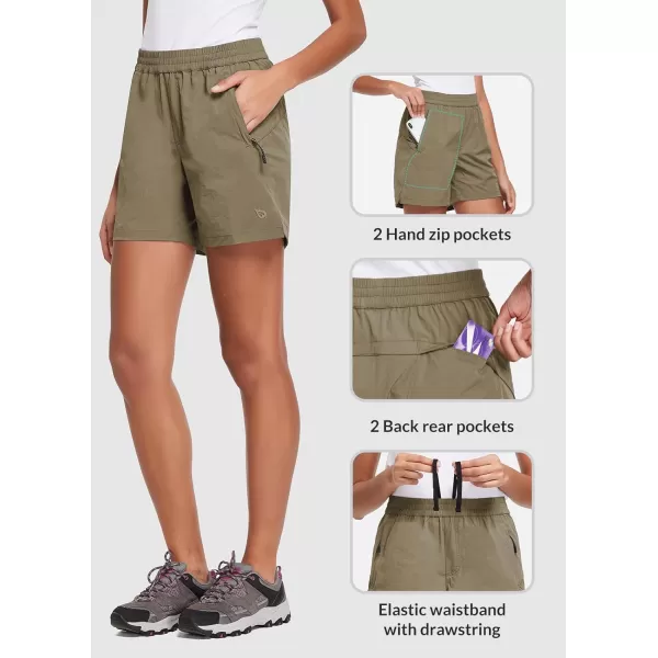 BALEAF Womens 5 Athletic Hiking Shorts Running Zipper Pockets Quick Dry Lightweight for Workout UPF 50Sandy Beige