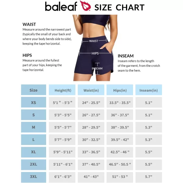 BALEAF Womens 5 High Waisted Swim Board Shorts Quick Dry Swimsuits Bottoms Trunks with Pockets5 Dark Blue