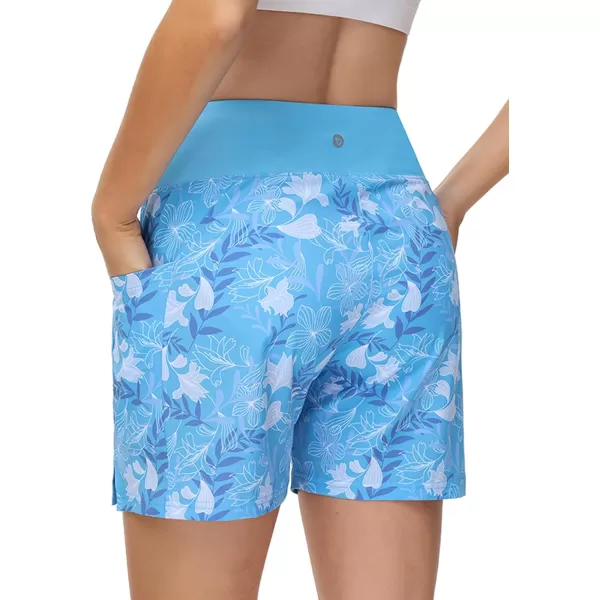 BALEAF Womens 5 Quick Dry High Waisted Swim Board Shorts UPF 50 Swimsuit Bottom Trunks with LinerBlue