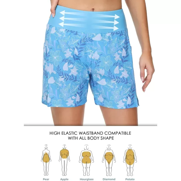 BALEAF Womens 5 Quick Dry High Waisted Swim Board Shorts UPF 50 Swimsuit Bottom Trunks with LinerBlue