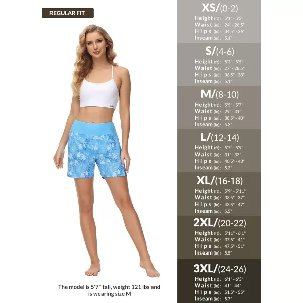 BALEAF Womens 5 Quick Dry High Waisted Swim Board Shorts UPF 50 Swimsuit Bottom Trunks with LinerBlue