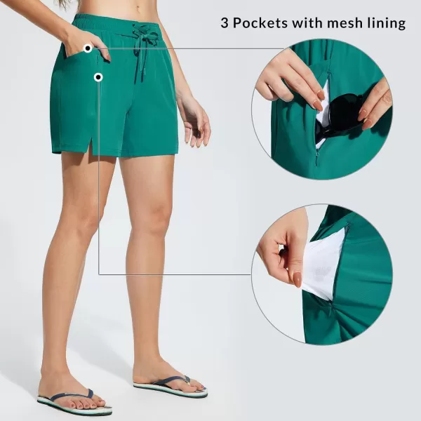 BALEAF Womens 5 Quick Dry Swim Shorts Drawstring Board Shorts Swimsuit Bathing Shorts UPF50 with Liner PocketsGreen