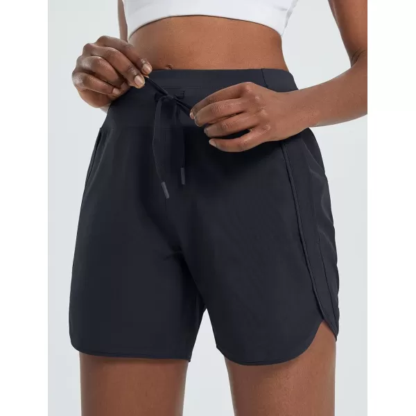 BALEAF Womens 5 Running Shorts Unlined Athletic Workout Shorts Zipper PocketBlack