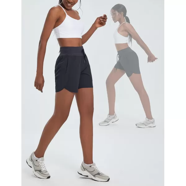 BALEAF Womens 5 Running Shorts Unlined Athletic Workout Shorts Zipper PocketBlack