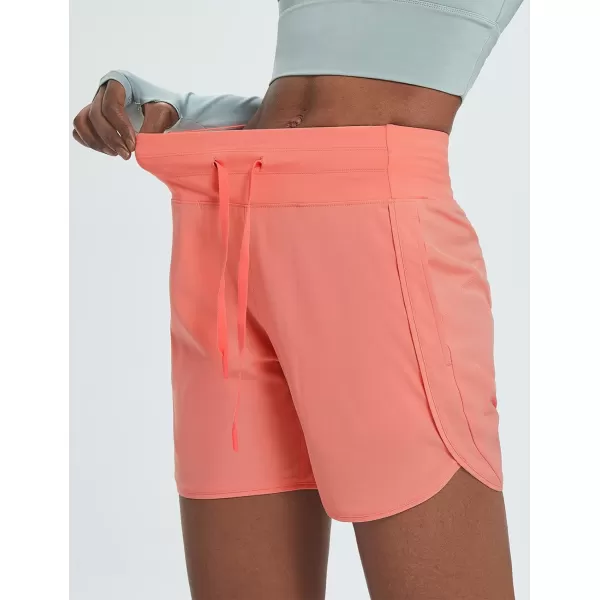 BALEAF Womens 5 Running Shorts Unlined Athletic Workout Shorts Zipper PocketCoral