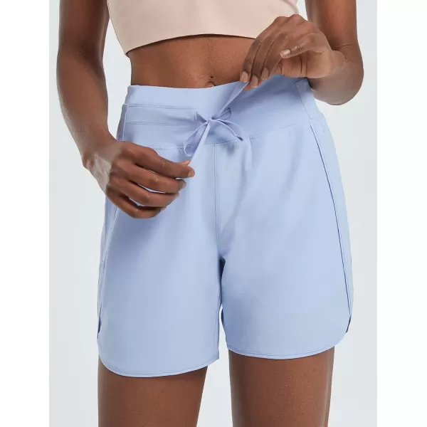 BALEAF Womens 5 Running Shorts Unlined Athletic Workout Shorts Zipper PocketLight Blue