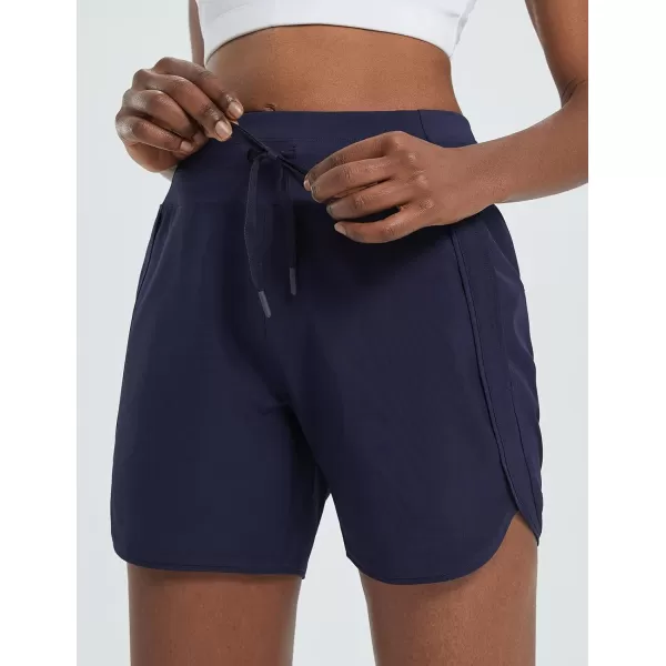 BALEAF Womens 5 Running Shorts Unlined Athletic Workout Shorts Zipper PocketNavy