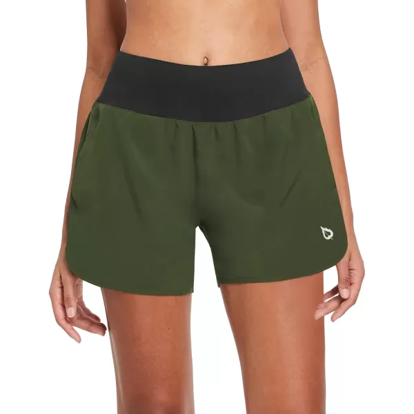 BALEAF Womens 5 Running Shorts with Liner Quick Dry High Waisted Athletic Gym Lined Shorts Workout Zipper PocketArmy Green