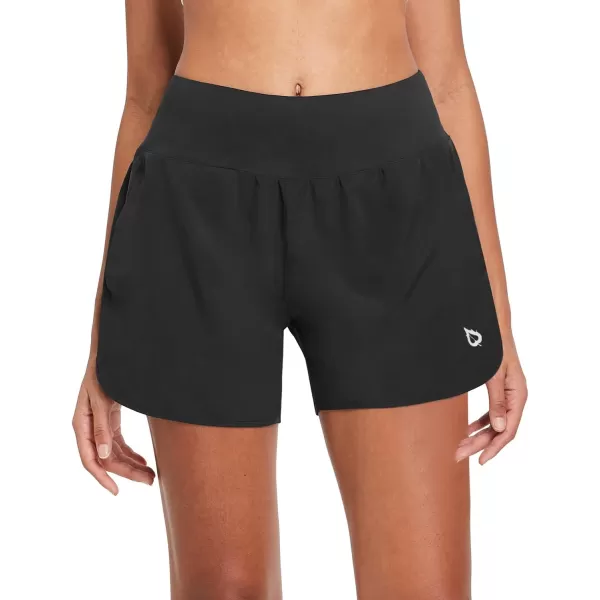 BALEAF Womens 5 Running Shorts with Liner Quick Dry High Waisted Athletic Gym Lined Shorts Workout Zipper PocketBlack