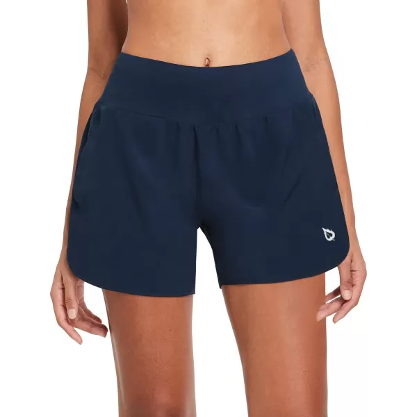 BALEAF Womens 5 Running Shorts with Liner Quick Dry High Waisted Athletic Gym Lined Shorts Workout Zipper PocketNavy