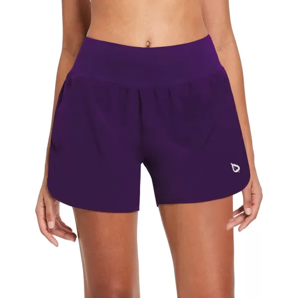 BALEAF Womens 5 Running Shorts with Liner Quick Dry High Waisted Athletic Gym Lined Shorts Workout Zipper PocketPurple