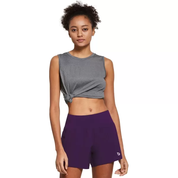 BALEAF Womens 5 Running Shorts with Liner Quick Dry High Waisted Athletic Gym Lined Shorts Workout Zipper PocketPurple