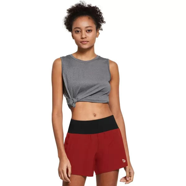 BALEAF Womens 5 Running Shorts with Liner Quick Dry High Waisted Athletic Gym Lined Shorts Workout Zipper PocketRed