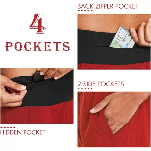 BALEAF Womens 5 Running Shorts with Liner Quick Dry High Waisted Athletic Gym Lined Shorts Workout Zipper PocketRed