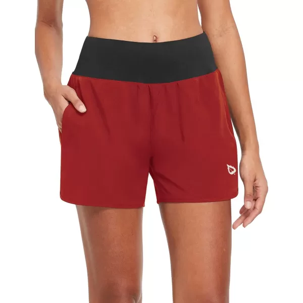 BALEAF Womens 5 Running Shorts with Liner Quick Dry High Waisted Athletic Gym Lined Shorts Workout Zipper PocketRed