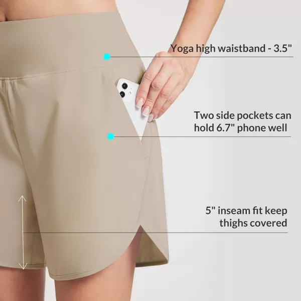 BALEAF Womens 5 Swim Shorts High Waisted Board Shorts Quick Dry Swimming Bottoms Trunks UPF 50 Beach Shorts with LinerKhaki