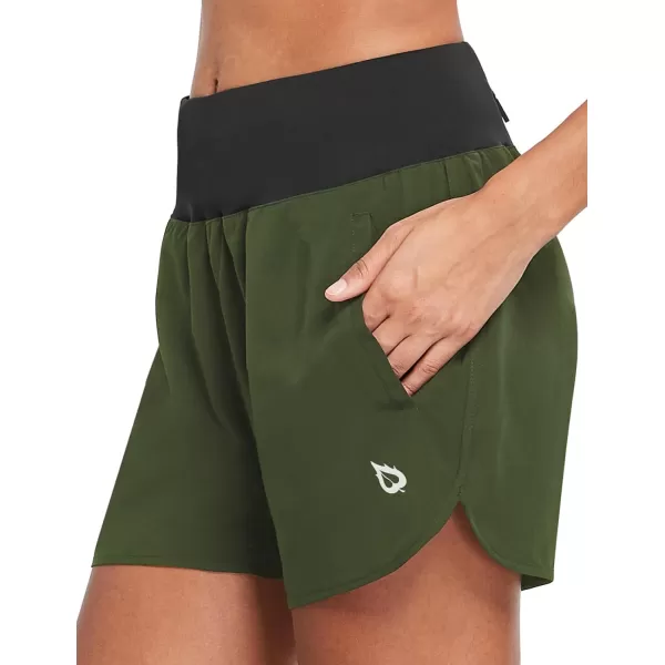 BALEAF Womens 5 Workout Shorts Gym Running Shorts Athletic with Liner High Waistband Quick Dry Sports Zipper PocketsArmy Green