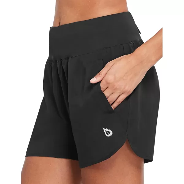 BALEAF Womens 5 Workout Shorts Gym Running Shorts Athletic with Liner High Waistband Quick Dry Sports Zipper PocketsBlack