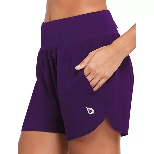 BALEAF Womens 5 Workout Shorts Gym Running Shorts Athletic with Liner High Waistband Quick Dry Sports Zipper PocketsPurple