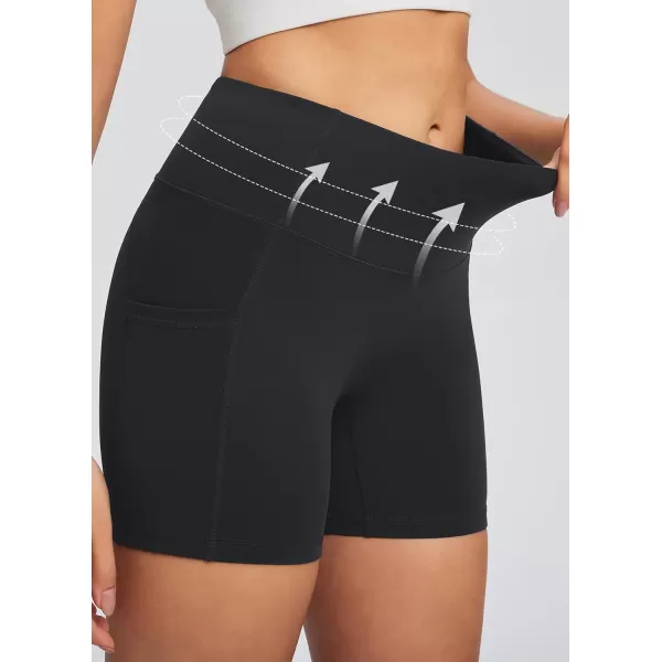 BALEAF Womens 5 Workout Shorts High Waisted Light Compression Yoga Spandex Volleyball Biker Shorts 3 PocketsBlack