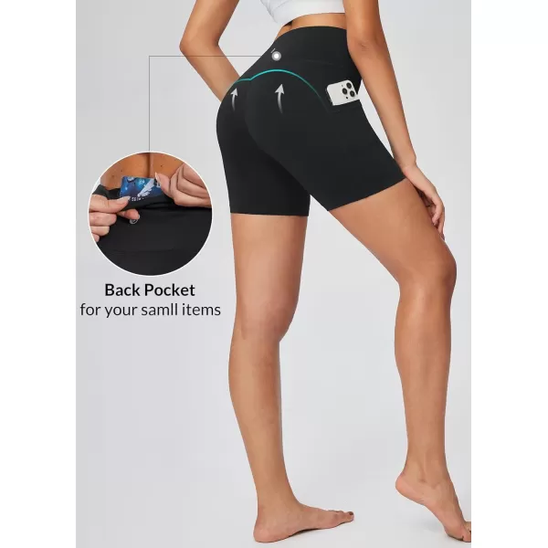 BALEAF Womens 5 Workout Shorts High Waisted Light Compression Yoga Spandex Volleyball Biker Shorts 3 PocketsBlack