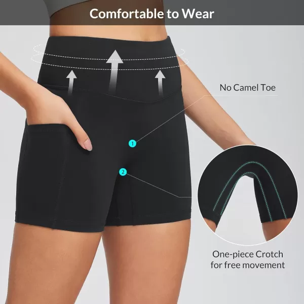 BALEAF Womens 5 Workout Shorts High Waisted Light Compression Yoga Spandex Volleyball Biker Shorts 3 PocketsBlack