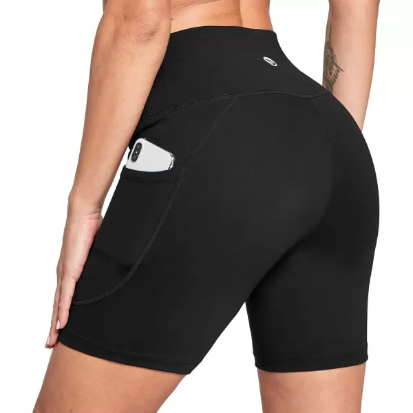 BALEAF Womens 68 High Waisted Biker Shorts with Pockets for Gym Workout Yoga Running Athletic6 Inseam Black