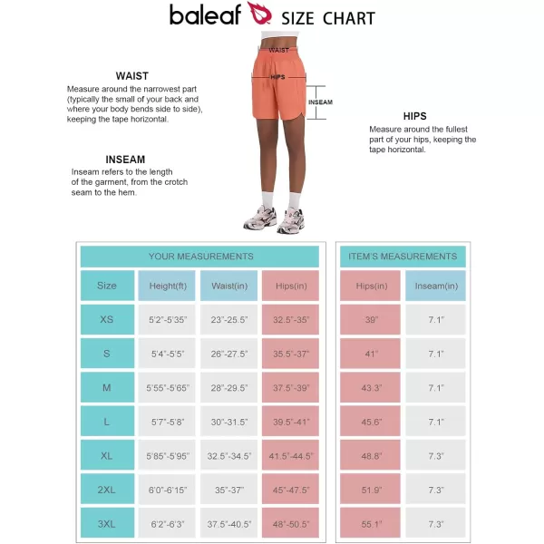 BALEAF Womens 7 Athletic Long Running Shorts Quick Dry Workout Hiking Shorts High Waisted Zipper PocketCoral