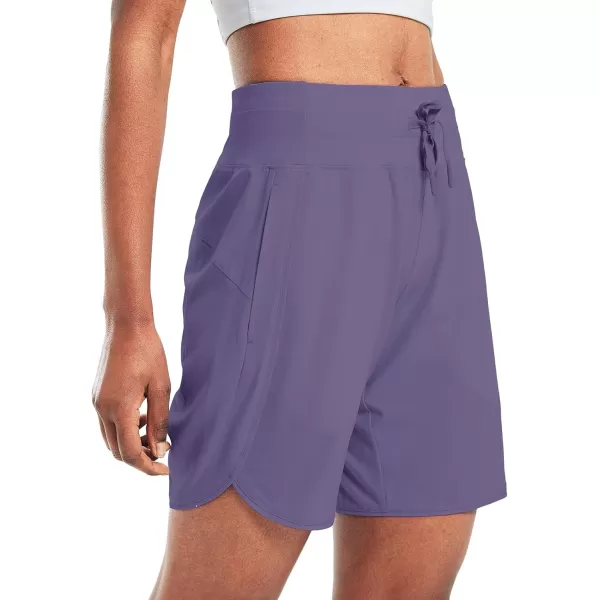 BALEAF Womens 7 Athletic Long Running Shorts Quick Dry Workout Hiking Shorts High Waisted Zipper PocketLight Purple