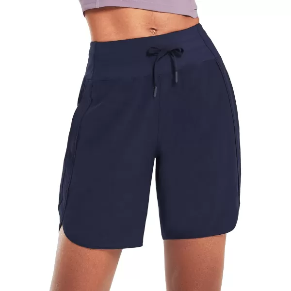 BALEAF Womens 7 Athletic Long Running Shorts Quick Dry Workout Hiking Shorts High Waisted Zipper PocketNavy